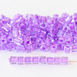 4mm Miyuki Cube Beads For Jewelry Making - Color Lined Cube Beads - Orchid Lined Crystal Cube Beads
