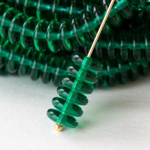 8mm Glass Rondelle Beads - Czech Glass Beads - Emerald Green - 50 Beads