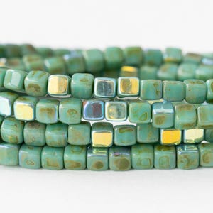 40 - 4mm Glass Cube Beads - Czech Glass Beads - Turquoise Picasso AB - 40 beads