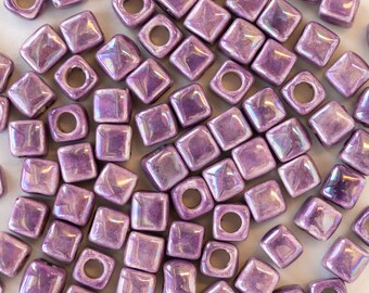 5.5mm Ceramic Cube Beads from Mykonos Greece - Large Hole Beads For Jewelry - Purple Passion - 10 or 30 beads