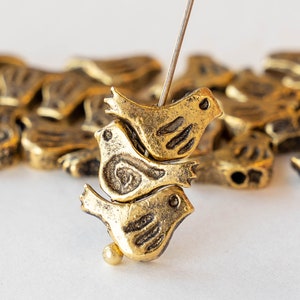 4 12mm Little Birdie Bead Mykonos Metal Beads Antiqued Gold 4 Birds image 4