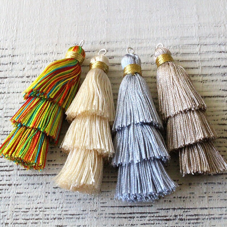 Large 3 Tier Silk Tassels for Jewelry Making Jewelry Tassels Etsy