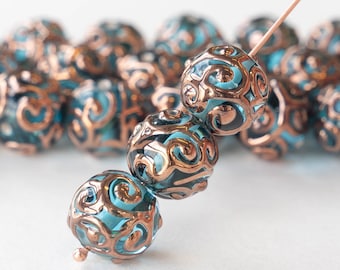 12mm Round -Handmade Glass Beads - Czech Lampwork Beads - Czech Glass Beads - Aquamarine - 2, 4 or 8 beads