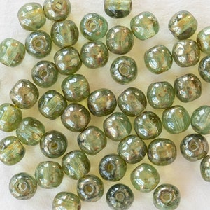 50 4mm Round Glass Beads 4mm Druk Beads Czech Glass Beads Sage with Picasso Finish 50 Beads image 2