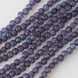 3mm Melon Bead Czech Glass Beads For Jewelry Making Denim Blue Luster 100 Beads image 2