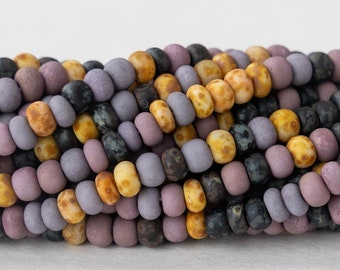 6 Aged Seed Bead Mix - Matte Lavender, Black and Ivory Picasso - Czech Glass Beads - 20 inches