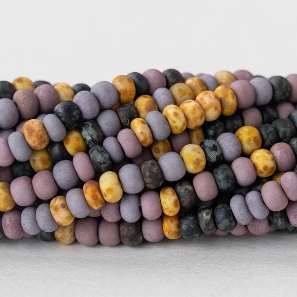 6 Aged Seed Bead Mix - Matte Lavender, Black and Ivory Picasso - Czech Glass Beads - 20 inches