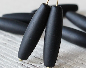 Long Tapered   GlassTube Beads - Barrel Beads For Jewelry Making - Black Matte Beads - 30mm Long (14 Beads)