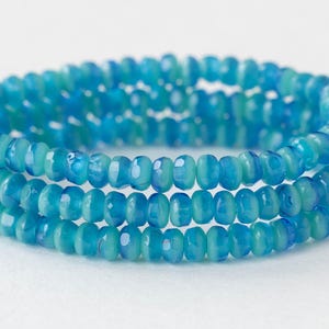 50 - 2x3mm Faceted Glass Rondelle Beads - Czech Glass Beads - Opaque Blue Seafoam Mix - 50 Beads