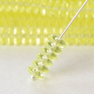 6mm Smooth Glass Rondelle Beads - Czech Glass Beads - Transparent Jonquil Yellow - 50 or 100 beads