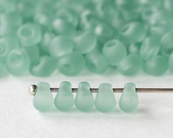 4mm Magatama Teardrops - Japanese Glass Beads - Matte Sea Glass Green - 10 grams ~110 beads