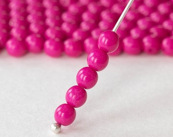 100 - 4mm Round Glass Beads - Czech Glass Beads - Terra Intensive - Opaque Hot Pink - 100 Beads