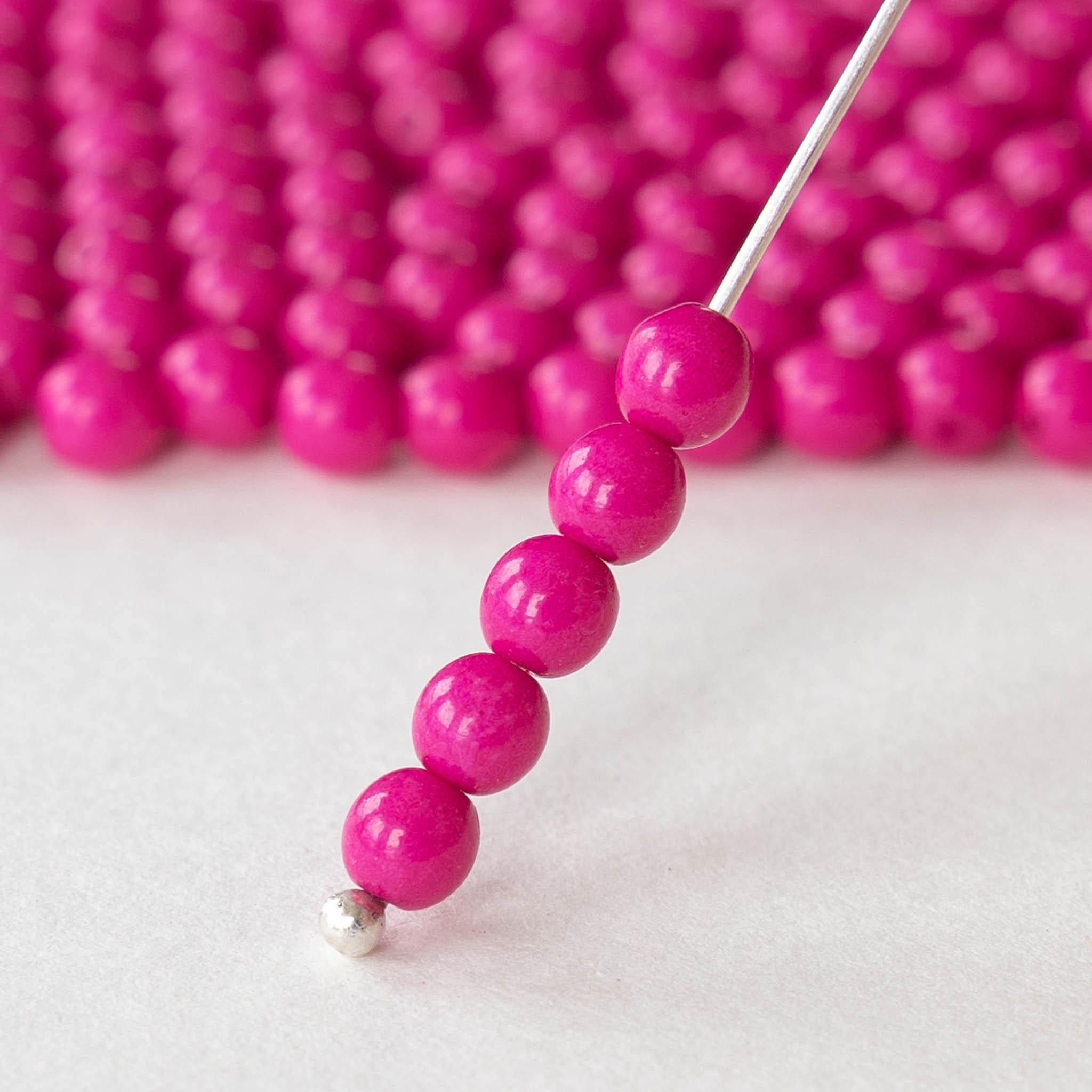 100 - 4mm Round Glass Beads - Czech Glass Beads - Terra Intensive - Opaque Hot Pink - 100 Beads