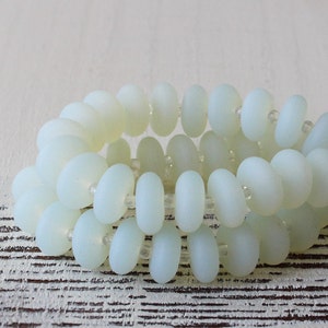 Sea Glass Rondelle - Cultured Seaglass Beads - Jewelry Making Supply - Frosted Glass Bead - Milky Moonstone Opaline - 28pc - 12x5mm