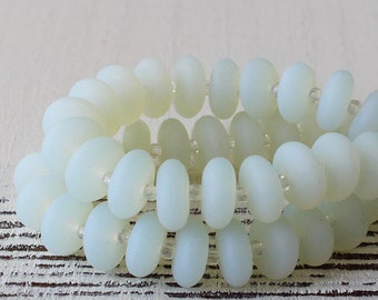 Sea Glass Rondelle - Cultured Seaglass Beads - Jewelry Making Supply - Frosted Glass Bead - Milky Moonstone Opaline - 28pc - 12x5mm