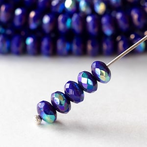 30 - 3x5mm Faceted Glass Rondelle Beads - Czech Glass Beads - Cobalt Blue AB - 30 beads