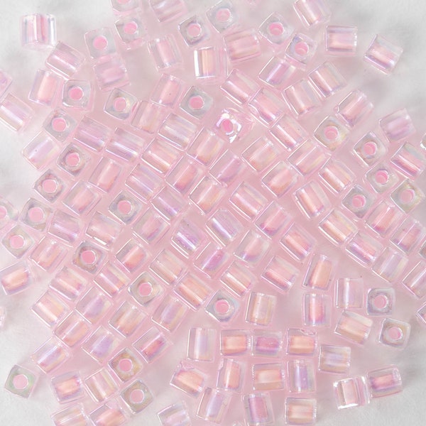 4mm Miyuki Cube Beads For Jewelry Making - Square Beads For Bead Weaving - Pink Lined Crystal AB - 20 or 60 grams