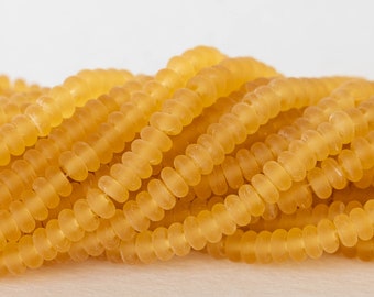 4mm Glass Rondelle Beads For Jewelry Making - Spacer Disk Beads - Matte Amber Topaz - 100 beads