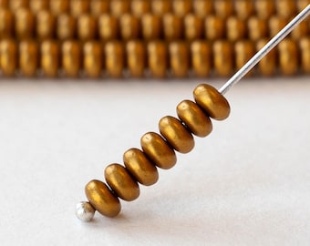 4mm Rondelle Beads - 4mm Spacer Beads - Disk Beads For Jewelry Making - Antique Gold Matte Disk Beads - 100 beads