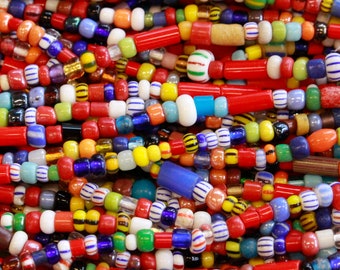 Colorful Seed Bead Strands From Africa - African Beads For Jewelry Making - Mixed Colors - 38 Inch Strand