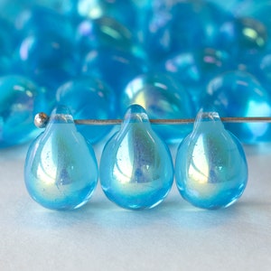 10x14mm Teardrop Beads - Top Drilled - Czech Glass Beads - Large Glass Teardrop - Aqua AB - 12 beads