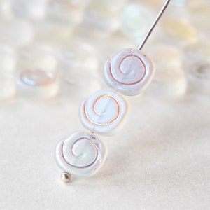 25 9mm Spiral Coin Beads Jewelry Making Supplies Czech Glass Beads Crystal Matte AB 25 Beads image 2