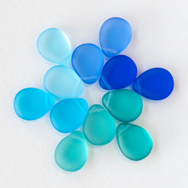 Large Smooth Glass Teardrop Beads - Briolette Drop Beads - Czech Glass Beads -  12x16mm  Matte Assortment