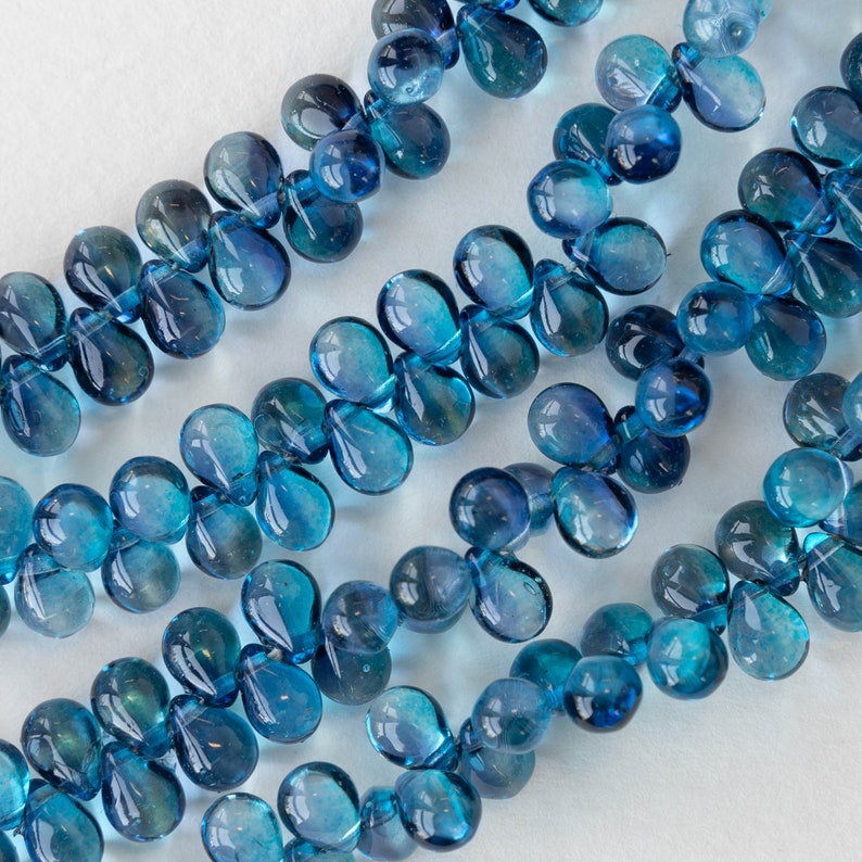 75 7x5mm Glass Teardrop Beads Jewelry Making Supplies Tear Drop Beads 5x7mm 75 pieces Azure Blue Smooth Briolette Beads image 2