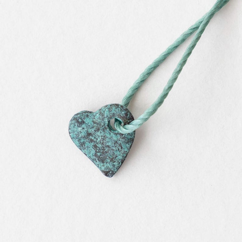 11mm Mykonos Green Patina Heart Pendants For Jewelry Making - 2mm Hole - Choose Amount image 1