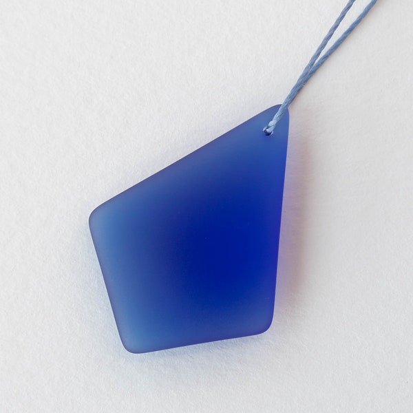 2 - Large Diamond Cut Sea Glass Pendant Beads For Jewelry Making - 36mm - Cobalt Blue - CHOOSE AMOUNT