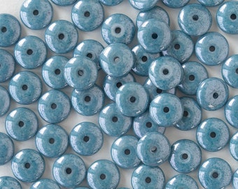 6mm Glass Rondelle Beads - Czech Glass Beads - Saucer Beads - Opaque Blue Luster Beads - 120 Beads