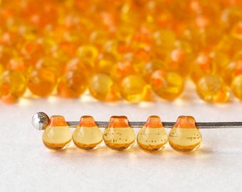 3.4mm Glass Magatama Teardrops - Japanese Glass Beads - Light Orange - 20 grams