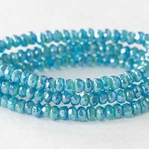 2x3mm Rondelle Beads - Czech Glass Beads - Oceany Blue Luster - 50 Beads