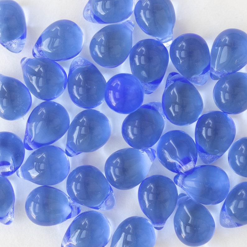 10x14mm Teardrop Beads Jewelry Making Supply Large Glass Teardrop Lt. Sapphire Blue Choose Amount Smooth Briolette Beads image 3