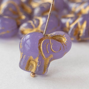 Czech Glass Elephant Beads Lucky Elephant Beads Lavender With Gold Decor Choose Amount image 1