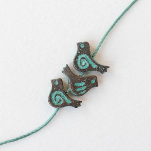 Copper with Patina Bird Bead - Mykonos Green Patina Beads For Jewelry Making - Made In Greece - 4 Beads