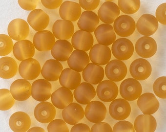 5mm Round Sea Glass Beads - Jewelry Making Supply - Recycled Glass Bead - Honey Beach Glass - 16 Inches