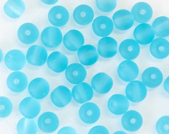 16 Inches - 5mm Round Sea Glass Beads For Jewelry Making Supply - Recycled Glass Beads - Frosted Glass Beads - Aqua