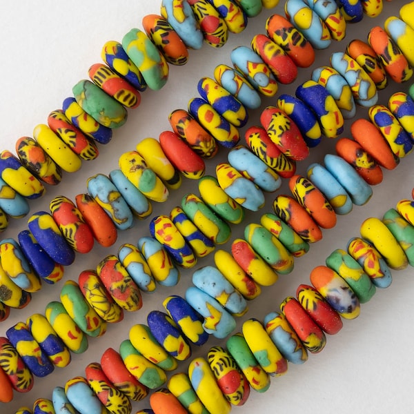 10mm Recycled Krobo Glass Beads From Ghana Africa - 2mm Hole - Large Hole African Glass Donut Beads For Jewelry Making - Multi colored