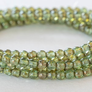 50 4mm Round Glass Beads 4mm Druk Beads Czech Glass Beads Sage with Picasso Finish 50 Beads image 1