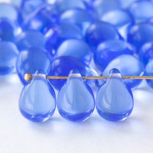 10x14mm Teardrop Beads Jewelry Making Supply Large Glass Teardrop Lt. Sapphire Blue Choose Amount Smooth Briolette Beads image 1
