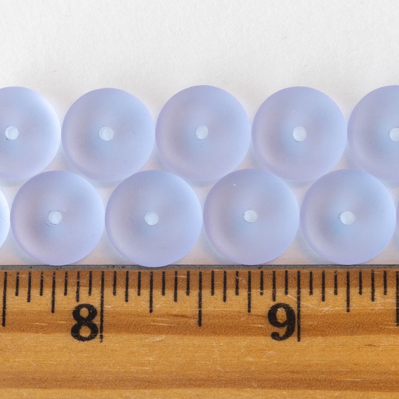 Sea Glass Rondelle Cultured Recycled Sea Glass Beads Jewelry Making Supply Frosted Glass Bead Lavender 28pc 12x5mm image 5