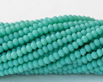 Tiny 3x2mm Faceted Glass Rondelle Beads - Frosted Glass Beads - Light Turquoise Green Matte - 16 Inches ~ 200 Beads