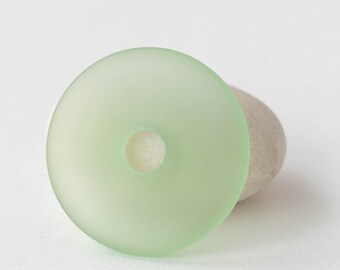 Large Cultured Sea Glass Donut Beads - Recycled Frosted Glass Beads - 34mm - Peridot Green - 1 donut