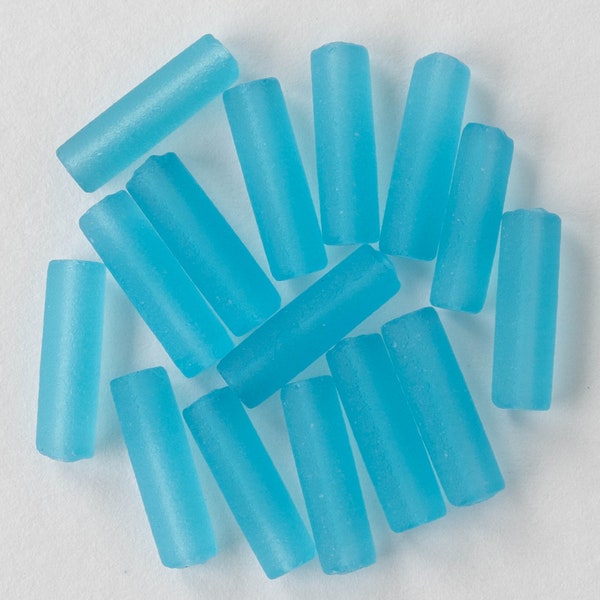 Sea Glass Beads - 14mm Tube Beads - 14x4mm Recycled Seaglass Tube Beads - Jewelry Making Supply -  Transparent Aqua - Choose Amount