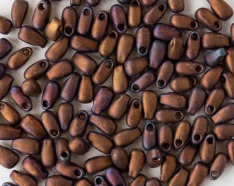 3x5.5mm Glass Magatama Teardrops - Japanese Glass Beads - Opaque Copper Iris Matte - 10 grams