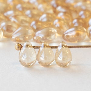 75pcs - 5x7mm Teardrop Beads For Jewelry Making - Tear Drop Beads 7x5mm - Shimmer Beads - Crystal Champagne Luster - Smooth Briolette Beads