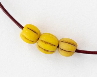 10mm Glass Pompeii Melon Java Beads - Yellow - Whole or Half Strand