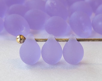 50 - 5x7mm Teardrop Beads - Frosted Glass Beads - 7x5mm - Czech Glass Beads - Lavender Matte - Smooth Briolette Beads - 50 beads