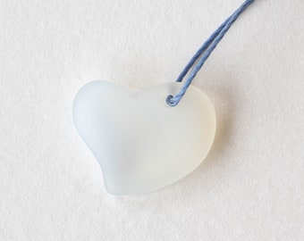 18mm Frosted Glass Heart Pendant For Jewelry Making - Recycled Glass Beads -    Moonstone Opaline Matte - 2 beads